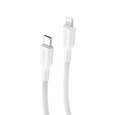 سلك شاحن اورايمو الترا دورابل من USB-C الى ايفون مضفر بطول 1 م وبقوة 45 واط - أبيض