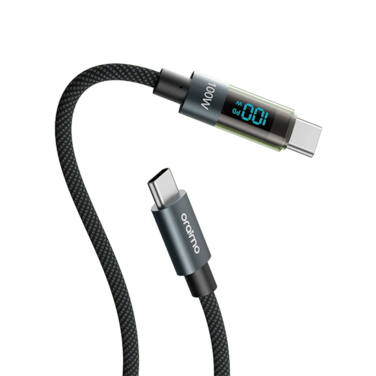سلك شاحن أورايمو ديجي لاين من USB-C الى USB-C بطول 1.2 م وبقوة 100 واط بشاشة مدمجة - أسود