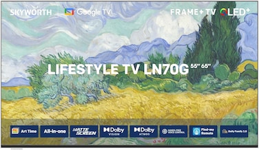 سكاي ورث تلفزيون ذكي 65 بوصة 4K QLED موديل 65LN70G، جوجل تي في، 2025، اطار + تصميم مع وضع فني، 60 هرتز، دولبي فيجن واتموس، 144×5×84 سم، اسود