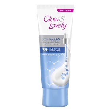 GLOW &amp; LOVELY Softglow Moisture Serum Cream, Face Cream  3% Niacinamide + Vitamin E 72H Hydrated, Dewy Skin, 100g