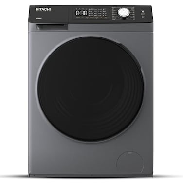 Hitachi 8kg Front Load Washing Machine, Steam Wash, Stain Removal, 16 Programs, 5 Star Energy Rating - Anti-Wrinkle, Touch LED Panel, Inverter Motor - Silver (Installation Not Included)