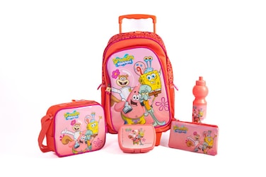 مجموعة حقيبة مدرسية بعجلات مقاس 18 بوصة من سبونج بوب مع حقيبة غداء ومقلمة وزجاجة مياه وصندوق غداء – متعددة الألوان