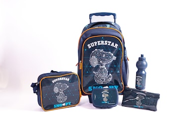 Peanuts 18" Trolley Bag School Set With Lunch Bag, Pencil Case, Water Bottle &amp; Lunch Box &ndash; Multicolor