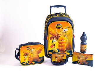 Garfield 18-Inch School Trolley Set With Lunch Bag, Pencil Case, Water Bottle &amp; Lunch Box &ndash; Dark Blue