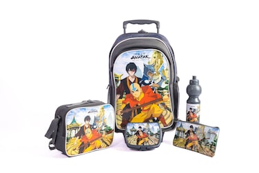 طقم حقيبة ترولي مقاس 18 بوصة من أفاتار مع حقيبة غداء ومقلمة وزجاجة مياه وصندوق غداء - رمادي داكن