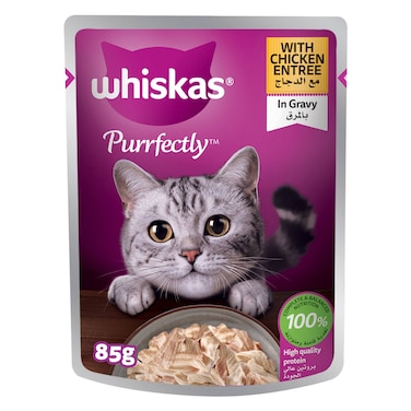 Whiskas Purrfectly Chicken, Chicken Entree Wet Cat Food 85g Pouch
