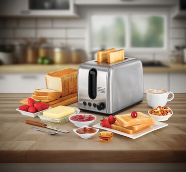 Black &amp; Decker Toaster 2-Slice - 1050W - Stainless Steel &ndash; Black - ET244-B5