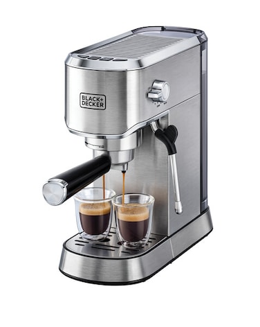 Black &amp; Decker Espresso Coffee Machine - 15 Bar Pump - Thermoblock pre-heating - Stainless Steel - ECM150-B5