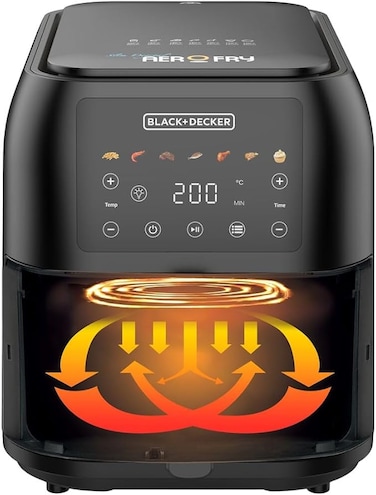Black &amp; Decker 8L Air Fryer - 1700W Power - Spacious Basket - Digital Touch Control - 7 Preset Functions - Rapid Air Convection - Perfect for Large Meals -  Smokeless Cooking - Black - SAF80W-B5
