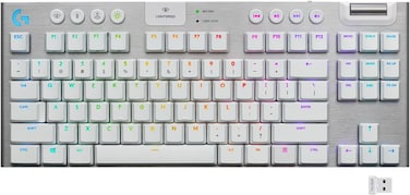 Logitech G915 TKL Tenkeyless Lightspeed Wireless RGB Mechanical Gaming Keyboard, Low Profile Switch Options, Lightsync RGB, Advanced Wireless And Bluetooth Support - US - Tactile Switch - White