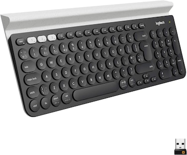 Logitech K780 Multi-Device Wireless Keyboard For Windows, Apple, Android or Chrome, Wireless 2.4GHz, Bluetooth, Smartphone And Tablet Cradle, Quiet, PC, Mac, Laptop, Arabic Layout - Dark Grey/White