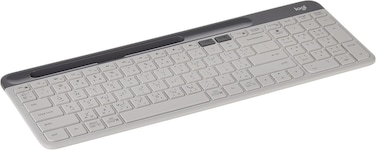 Logitech K580 Slim Multi-Device Wireless Keyboard - Bluetooth/Receiver, Compact, Easy Switch, 24 Month Battery, Win/Mac, Desktop, Tablet, Smartphone, Laptop Compatible, Arabic Keyboard - White