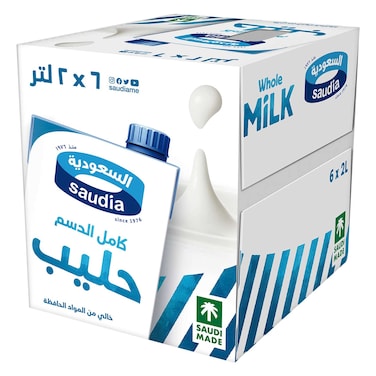 Saudia Long Life Full Fat Milk 2l &times; 6 Pieces
