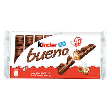 Kinder Bueno Milk Chocolate Bar in Wafer with Hazelnut Cream, Multi Pack of 5, 10 Individually Wrapped Bars, 215g