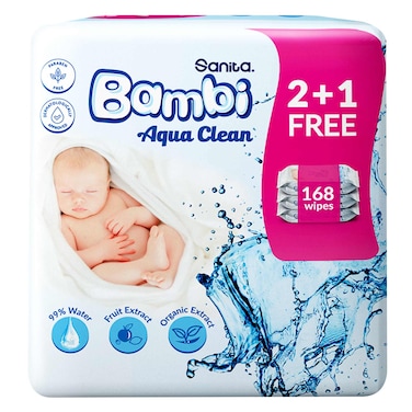 سانيتا بامبي مناديل مبللة للأطفال بكريم حماية 56 منديل ×2 +1