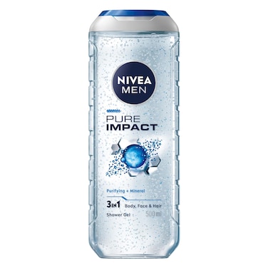 NIVEA MEN 3in1 Shower Gel, Pure Impact Fresh Scent, 500ml