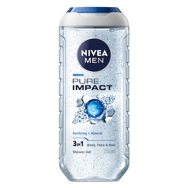 NIVEA MEN 3in1 Shower Gel, Pure Impact Fresh Scent, 250ml