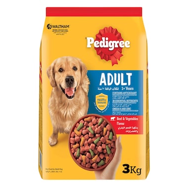 Pedigree Dog Food, Beef &amp; Vegetables Flavour Dog Food Dry, 3Kg