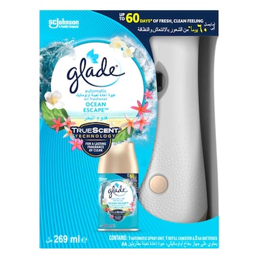 Glade Automatic  Spray Holder and Ocean Escape Refill Starter Kit, 269ml Refill