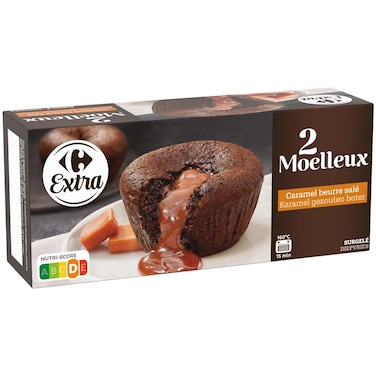 Carrefour Chocolate Caramel Fondant Heart Cake 2 x 95g