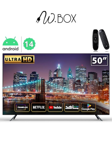 شاشة سمارت - اندرويد 14 - 50 بوصة - UHD - مع لوحة مفاتيح ريموت سحرية - حروف عربية وانجليزية - WTV50S
  (غير شامل التركيب)