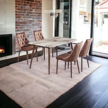 Brown Marble Dining Table - 4 Chairs