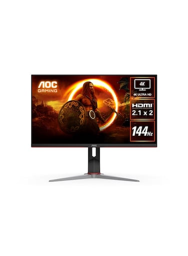 AOC U28G2X/D 28-Inch (IPS LCD) 4K Gaming Monitor, 3840 &times; 2160 (UHD), 144Hz, 1ms, VESA Certified DisplayHDR 400, HDMI 2.1 &times; 2, DisplayPort 1.4 &times; 2, FreeSync Premium Tear-Free Immersion Black &amp; Red