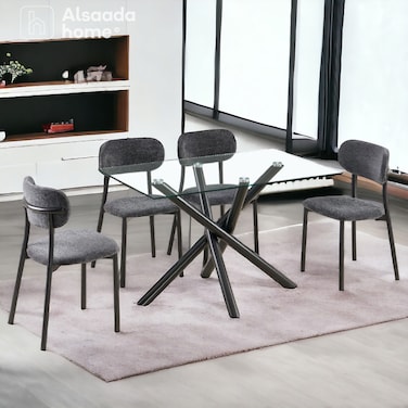 Glass Dining Table - 4 Chairs - Black