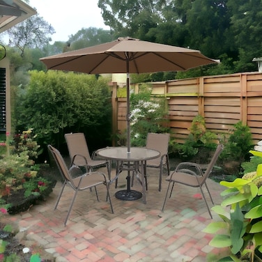 Circular Umbrella Table 4 Chairs - Beige