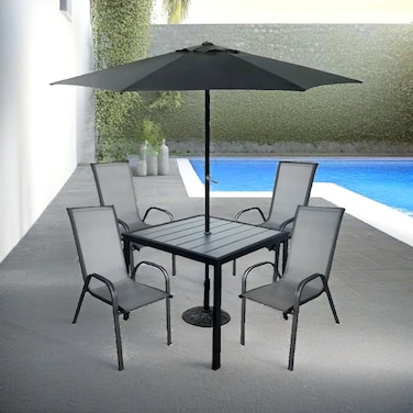 طاولة مظله دائريه 4 كرسي اسود