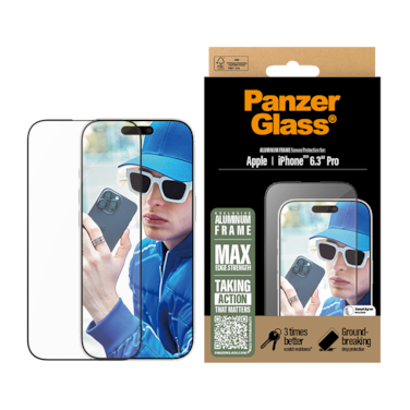 حماية شاشة بانزر جلاس إطار ألمنيوم ايفون 16 برو - شاشة كاملة شفاف