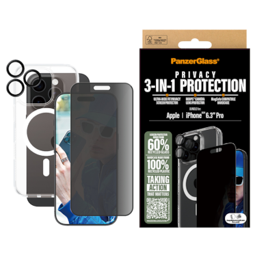 بكج حماية SAFE بانزر جلاس 3 في 1 ايفون 16 برو - شاشة كاملة حفظ الخصوصية