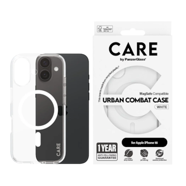 كفر حماية بانزر جلاس CARE يدعم تقنية الماج سيف ايفون 16 - شفاف أبيض