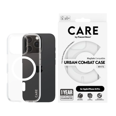 كفر حماية بانزر جلاس CARE يدعم تقنية الماج سيف ايفون 16 برو - شفاف أبيض