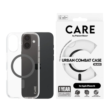 PanzerGlass CARE Flagship Case Urban Combat with MagSafe iPhone 16 - Clear Black