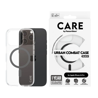 كفر حماية بانزر جلاس CARE يدعم تقنية الماج سيف ايفون 16 برو - شفاف أسود