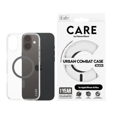 كفر حماية بانزر جلاس CARE يدعم تقنية الماج سيف ايفون 16 بلس - شفاف أسود