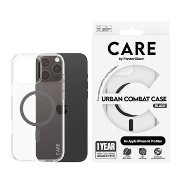 كفر حماية بانزر جلاس CARE يدعم تقنية الماج سيف ايفون 16 برو ماكس - شفاف أسود