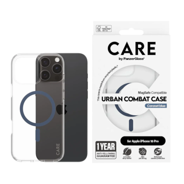 PanzerGlass CARE Flagship Case Urban Combat with MagSafe iPhone 16 Pro - Clear Blue