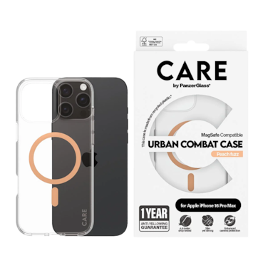 كفر حماية بانزر جلاس CARE مع حامل و يدعم تقنية الماج سيف ايفون 16 برو ماكس - شفاف خوخي