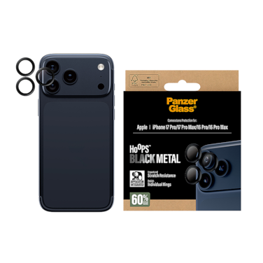 حماية كاميرا بانزر جلاس Hoops منفصلة إطار أسود ايفون 17 برو و ايفون 17 برو ماكس - شفاف