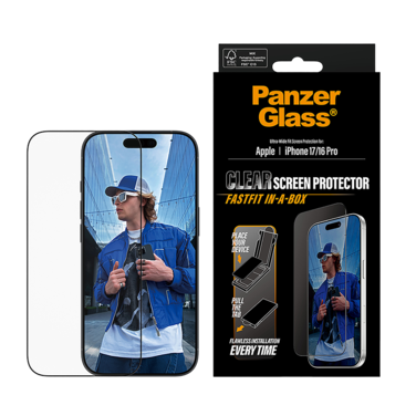 حماية شاشة بانزر جلاس إطار اسود مع أداة تركيب ايفون 17 - شاشة كاملة شفاف