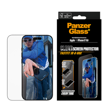 حماية شاشة بانزر جلاس إطار اسود مع أداة تركيب ايفون 17 اير - شاشة كاملة شفاف