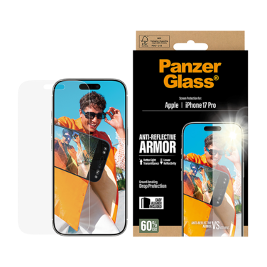 حماية شاشة بانزر جلاس درع مقاوم للانعكاس ايفون 17 برو - شفاف
