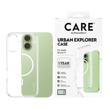 كفر حماية بانزر جلاس CARE فلاقشيب اربان اكسبلورر MagSafe أبيض ايفون 17 - شفاف