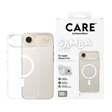 كفر حماية بانزر جلاس CARE فاشيونابل سامبا إطار MagSafe أبيض ايفون 17 اير - شفاف