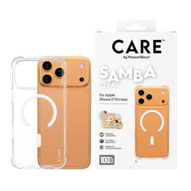 كفر حماية بانزر جلاس CARE فاشيونابل سامبا إطار MagSafe أبيض ايفون 17 برو ماكس - شفاف