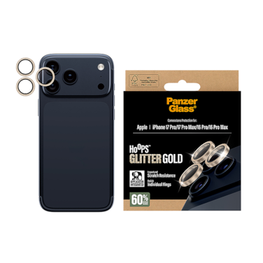 حماية كاميرا بانزر جلاس Hoops منفصلة إطار ذهبي لامع ايفون 17 برو و ايفون 17 برو ماكس - شفاف