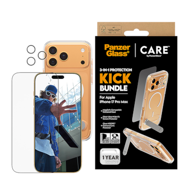 بكج حماية بانزر جلاس CARE يدعم MagSafe وحامل مميز 3 في 1 ايفون 17 برو ماكس - شفاف