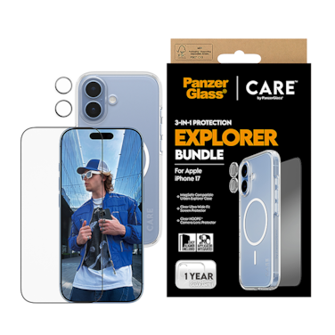 بكج حماية بانزر جلاس CARE يدعم MagSafe فلاقشيب اكسبلورر 3 في 1 ايفون 17 - شفاف
